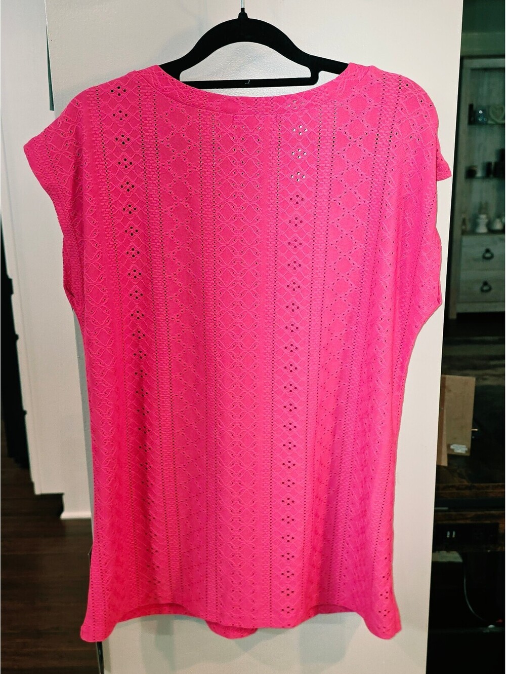 Bright Pink Zeagoo Eyelet V-Neck Top - Picture 5 of 5